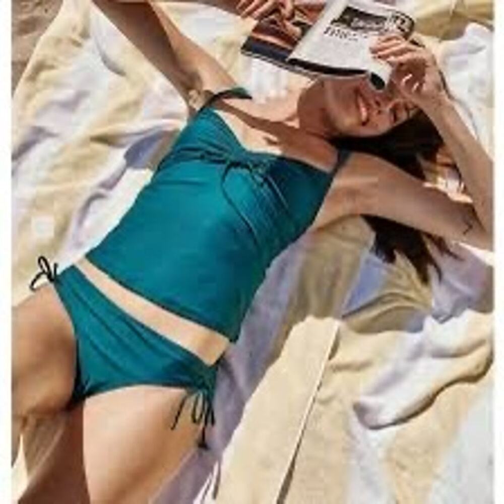 Summersalt Cinched Tankini Top Women’s Size 16 Teal Adjustable Swim Top seaweed